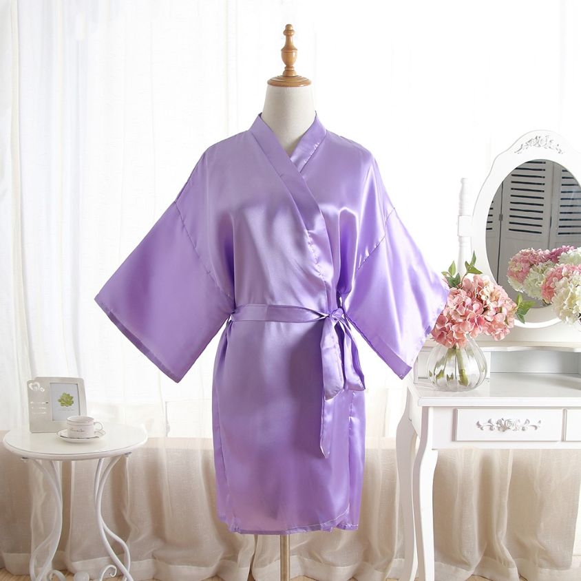 Lavender Satin Kimono Robe - Bridesmaid & Bridal Robes –