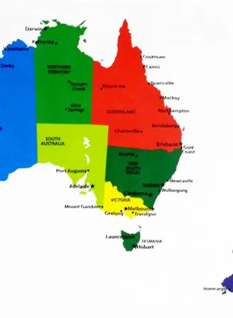 Map of Australia and New Zealand