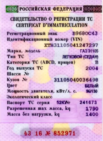 Нива Шевроле свидетельство о регистрации транспортного средства
