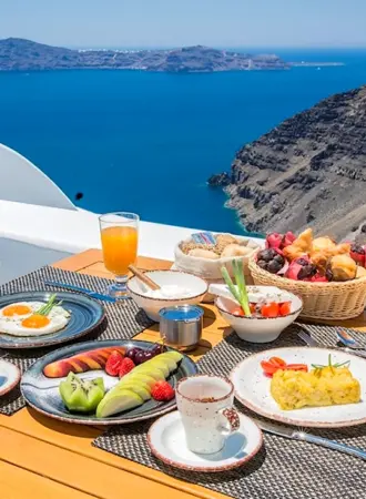 Santorini Греция завтрак на море
